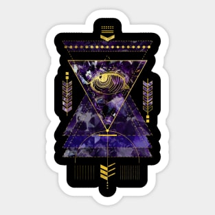 Sacred Geometry All Seeing eye in gold and amethyst Sticker